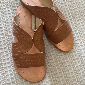 Indigo Brown Leather Slide Sandals with Curved Stitching